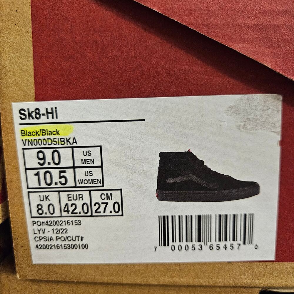 VANS MEN'S 9 SK8-HI TRIPLE BLACK SUEDE HI TOP SNEAKER VN000D5IBKA NIB - Picture 7 of 7